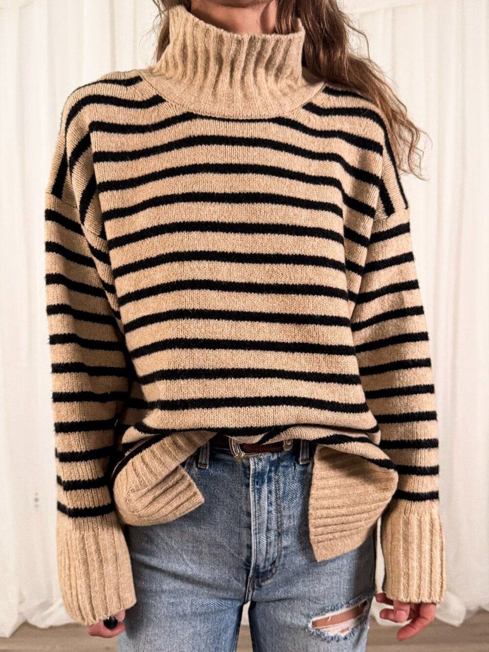 Boho Minimalist Stripped Cream Sweater Size Women's Large NWT - Picture 4 of 7